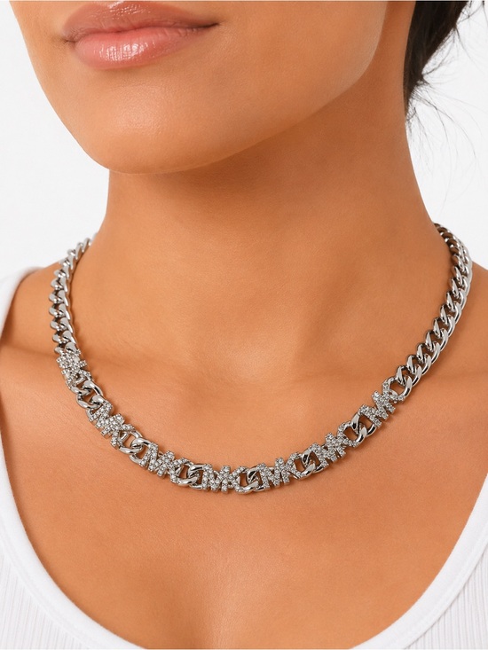 Jewelry - Michael Kors Silver Crystal-Embellished 16’ Necklace Retail $325